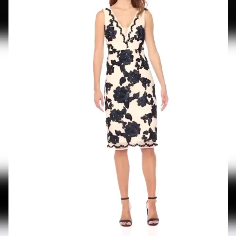 Nicole Miller Soft Blush Dress With RIbbon Embroidery Applique.Old Money.Elegant